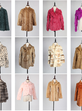 TM451古着vintage秋冬真皮草保暖兔毛外套