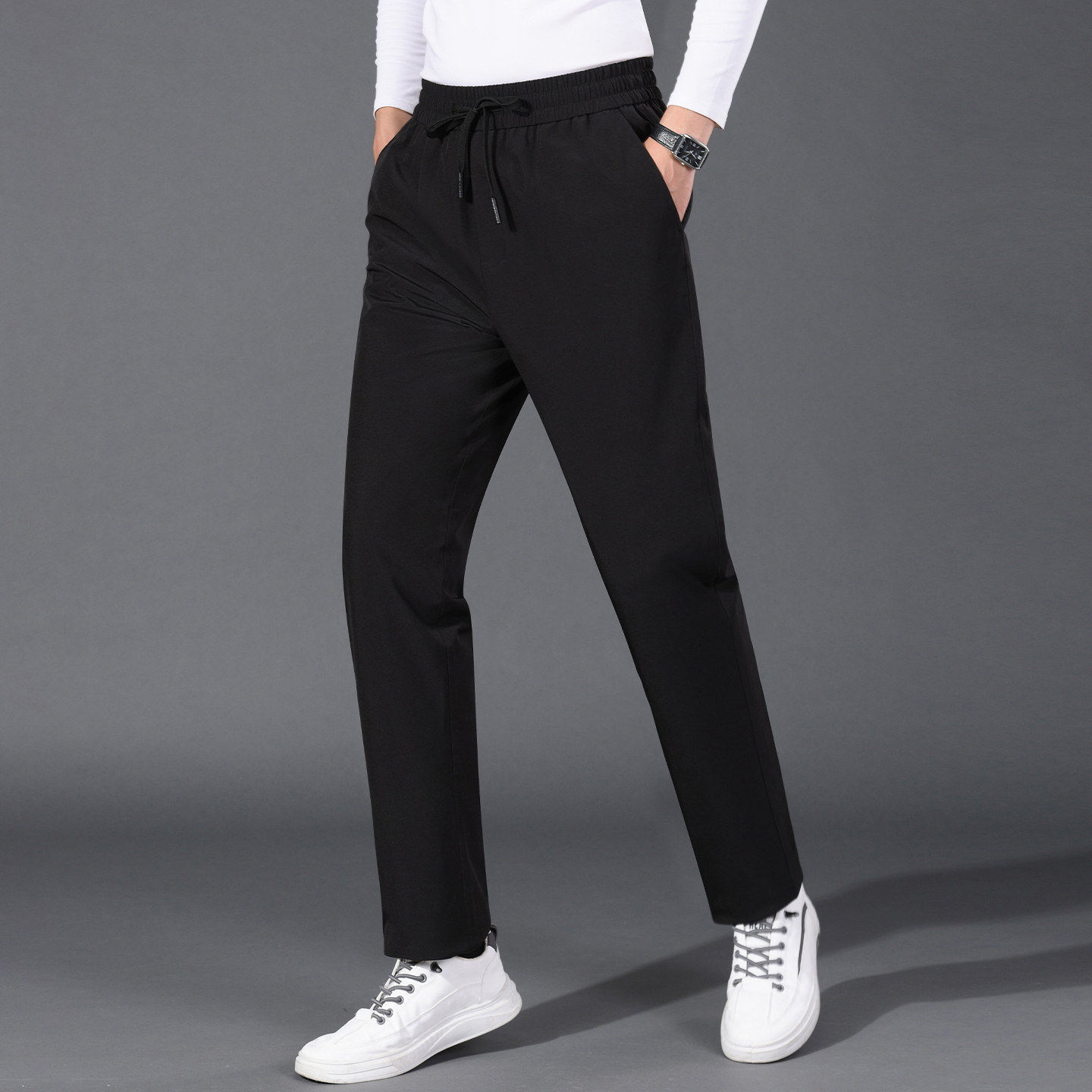 皮尔卡丹羽绒男士休闲裤男加绒加厚秋冬季新款中年宽松直筒保暖裤