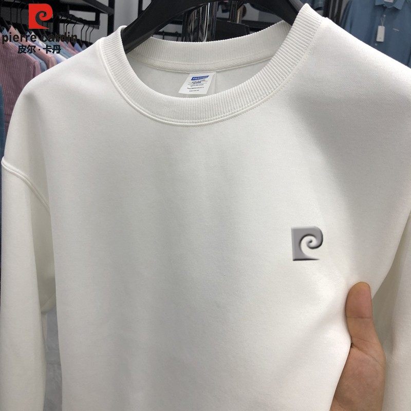 秋冬新款皮尔卡丹长袖T恤男圆领纯棉打底衫高端商务休闲加绒卫衣