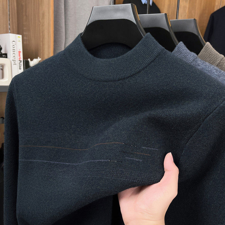 皮尔卡丹半高领毛衣男士中年爸爸装加厚保暖羊毛衫休闲上衣打底衫