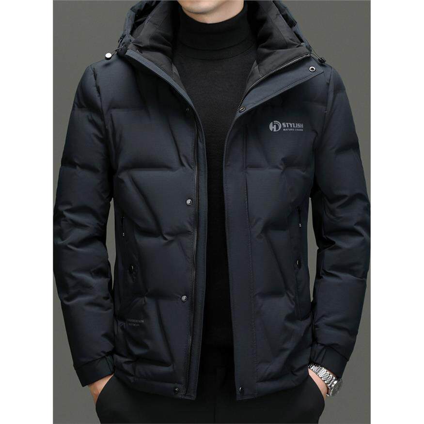 罗蒙冬季加厚羽绒服男士中年连帽保暖品牌白鸭绒外套男装上衣外穿