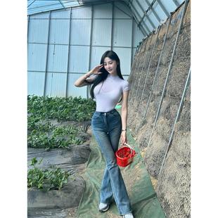 纯欲风圆领短袖 上衣 T恤女夏天修身 显瘦温柔系洋气减龄甜辣薄款