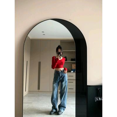 性感辣妹小众别致设计感短款长袖恤女V领t紧身垫肩上衣秋季打底衫