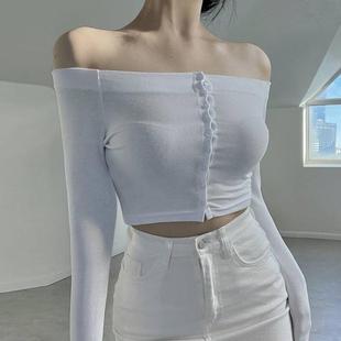 女人味单排扣紧身开衫 OnoevMI353性感露肩一字领 T恤se