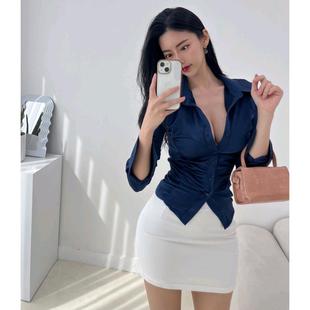 现货 衬衣 Onoev新款 翻领收腰褶皱女人味气质长袖