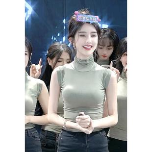 韩系时髦上衣纯欲风性感高领无袖 网红主播同款 T恤柔软亲肤女人味
