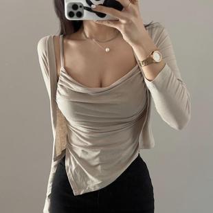 OnoevMJ267小女人气质 性感尖下摆吊带背心 开衫 套装