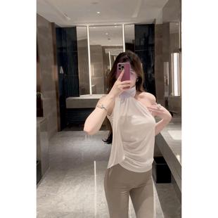 背心女露锁骨女人味显身材飘带上衣潮 韩系轻熟风性感气质挂脖无袖