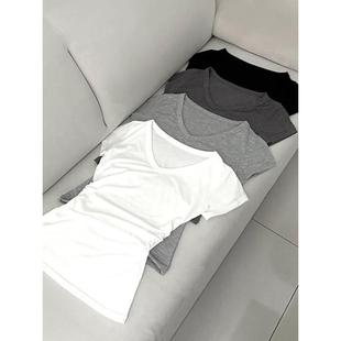 性感女人味V领紧身短袖 OnoevLL058万能百搭不过时 T恤
