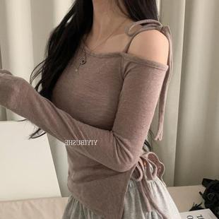 女人味斜领单露肩抽绳紧身打底衫 OnoevGN158巨显肤白
