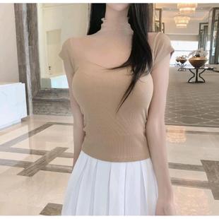 显身材蕾丝拼接针织体恤2023优雅简约上衣 Onoev新款