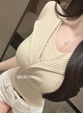 现货 东大门LZ526气质显身材~性感女人味假两件无袖针织T恤上衣