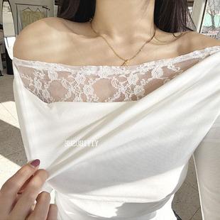 性感显身材露肩蕾丝边长袖 OnoevLH702优雅女人味 T恤bc