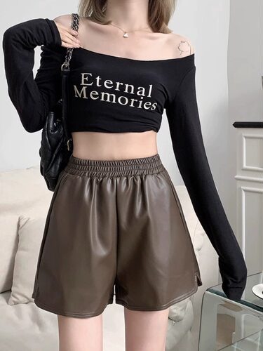 大码胖mm皮短裤女秋季款高腰百搭pu皮A字阔腿裤显瘦休闲靴裤