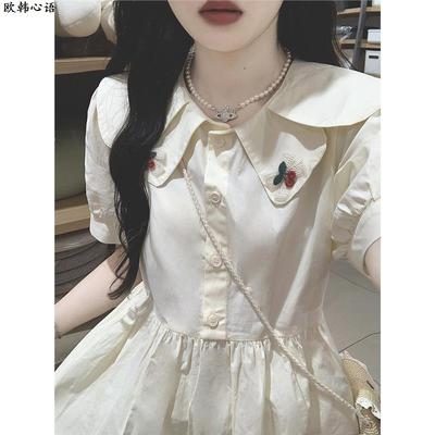 茶歇法式娃领连衣裙女夏小