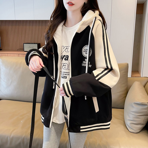秋冬羊羔毛棒球服女加厚小个子