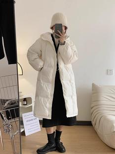 奶fufu白色连帽羽绒服女冬季韩系加厚过膝中长款棉袄衣面包服外套