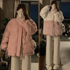 加绒加厚两面穿外套女冬季新款学生宽松立领百搭羊羔毛棉衣棉服潮