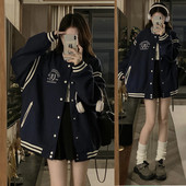 棒球服女胖mm大码 春秋夹棉百搭学生休闲美式 拼色拼接外套200斤潮