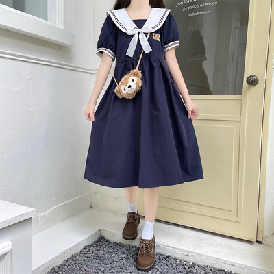 甜美A字裙卡通动漫领初中生连衣