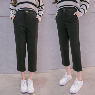 春秋九分裤 韩版 女裤 阔腿裤 黑宽松萝卜裤 子哈伦裤 休闲裤 女冬毛呢裤