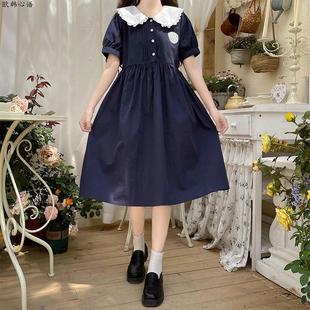 初中高中学生少女甜美小清新刺绣娃娃领显瘦收腰连衣裙 2025夏新款