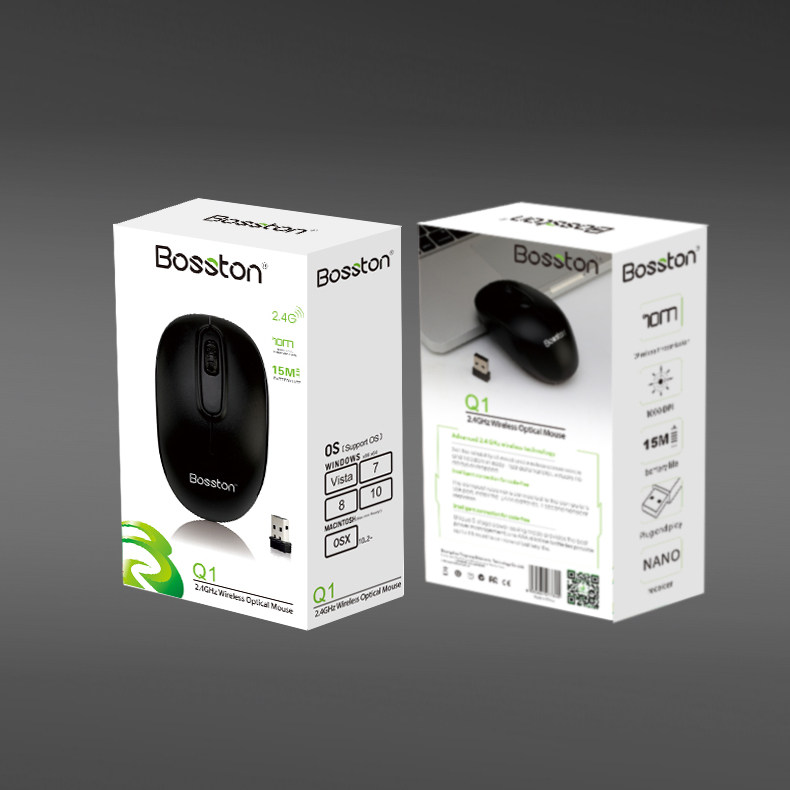 BOSCHTON Q1 무선 마우스 USB 데스크탑 노트북 검정색 얇고 가벼운 휴대용 미니 수신기 라이트