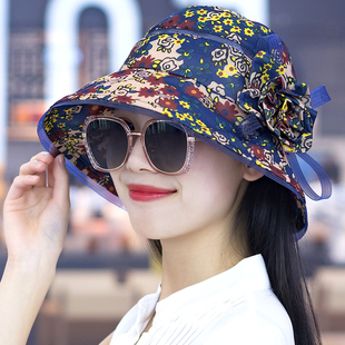 田园遮阳帽出游防晒中年妈妈帽可折叠薄款 帽子女士夏天韩版 太阳帽