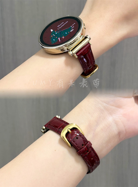 适用于华为GT6/5真牛皮41MM表带竹节纹watch5复古红新女款高级感