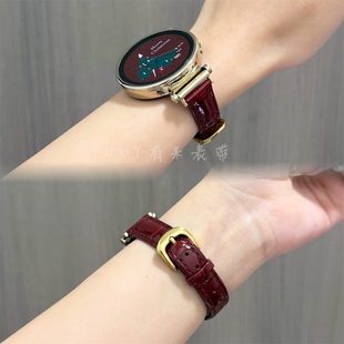 适用于华为GT6 高级感 5真牛皮41MM表带竹节纹watch5复古红新女款