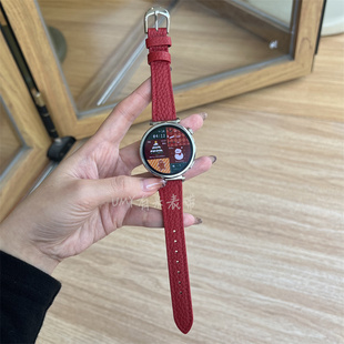 4BUDS女 2荔枝纹Watch5 新年红真牛皮表带适用于华为GT5智能GT4