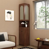 三角拐角置物架复古仿藤编家用客厅角落转角墙角柜中古床边收纳柜