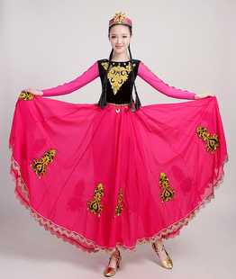 新疆舞蹈演出服大摆裙回族服装女维吾尔族开场舞少数民族舞蹈服女