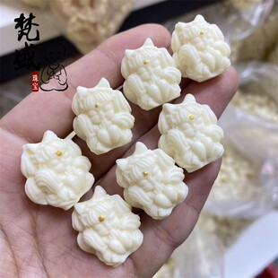 象牙果雕刻九尾狐狸吊坠文玩佛珠手串链配件diy香灰瓷配饰件材料