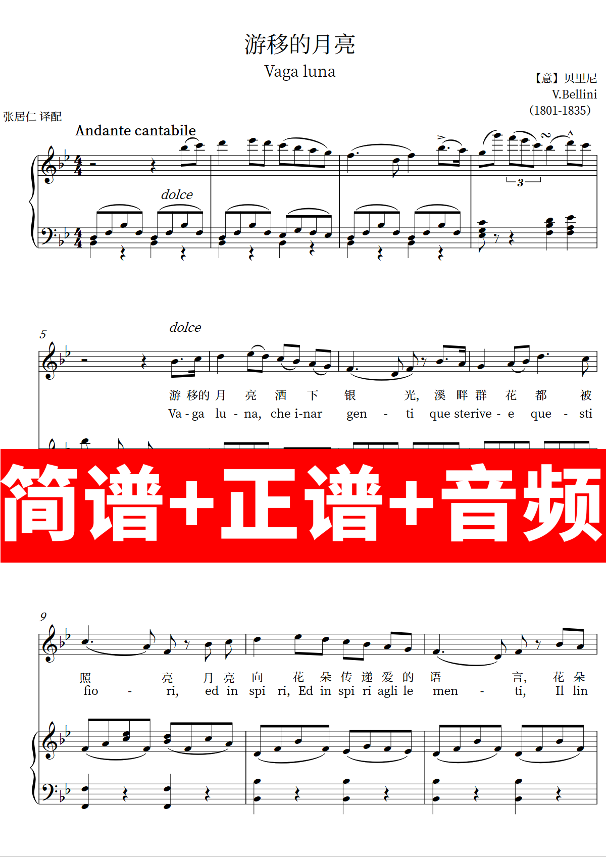 vage luna 游移的月亮 正谱钢琴伴奏音频 简谱
