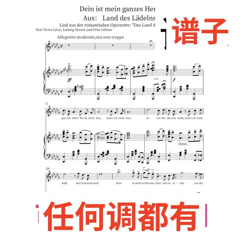 正谱bD5 Dein ist mein ganzes Herz伴奏谱正谱声乐