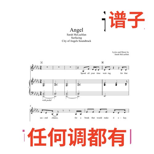 Angel Sarah McLachlan 9bD伴奏谱正谱声乐