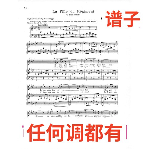 5bA 我必须要离开了la fille du regimen军中女郎伴奏谱正谱声乐
