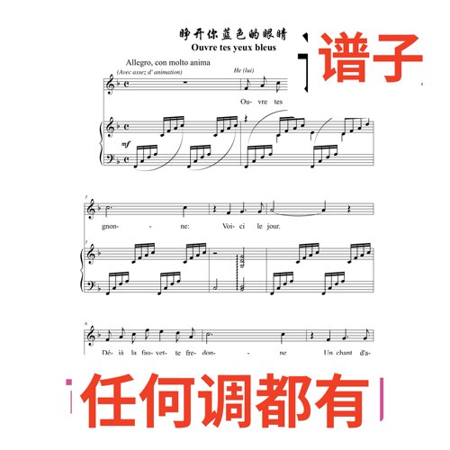 6F Ouvre tes yeux bleus伴奏谱正谱声乐