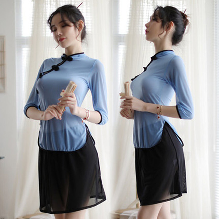 大码胖mm性感民国风古典旗袍夏方便内衣女式制服网纱学生套装0180