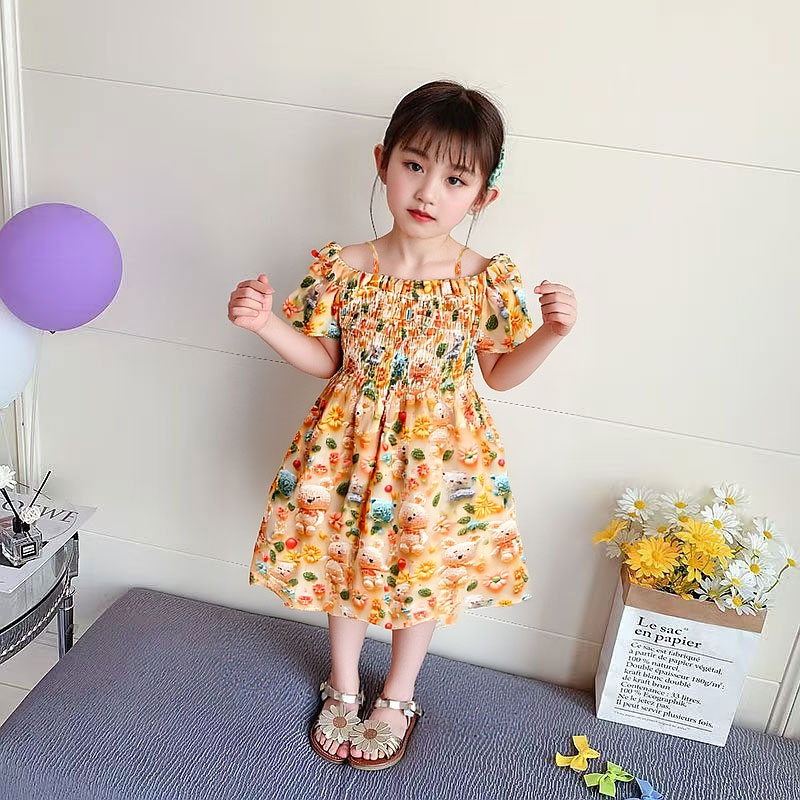 女童连衣裙夏季2025新款小女孩可爱碎花裙立体印花公主裙沙滩裙潮
