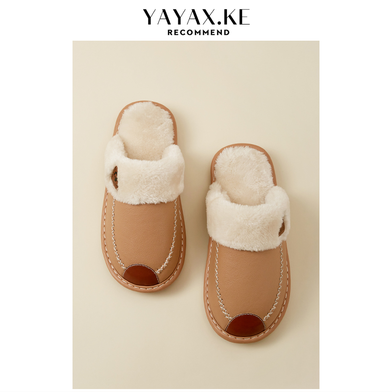 棉拖鞋女秋冬季牛筋底加绒居家室内防滑防水情侣保暖pu皮拖鞋男士