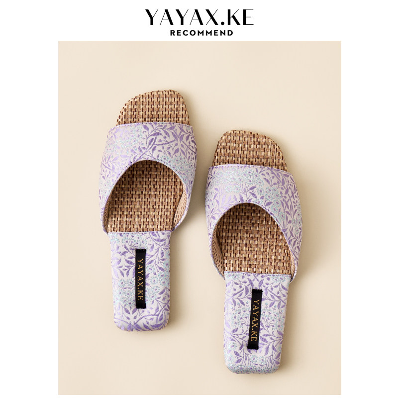 亚麻凉拖鞋女夏季居家用室内防滑牛筋底新中式国风绣花露趾拖鞋