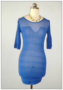 【清仓特价】外贸原单 大牌样衣 皇家蓝性感修身弹力针织连衣裙