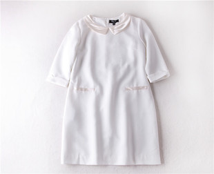 【特价】专柜正品 法国大牌 简约真丝拼接娃娃领连衣裙1056元