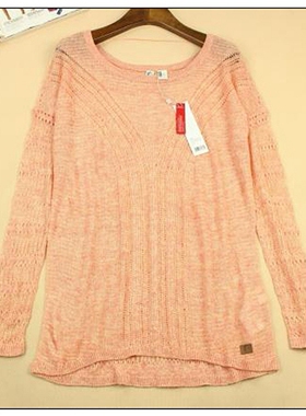 【清仓特价】外贸原单 欧美大牌 甜美蜜桔色钩花镂空透感薄款毛衣