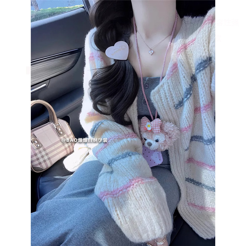 孕妇连衣裙套装春夏秋针织开衫外套百搭长裙灰色慵懒修身裙两件套