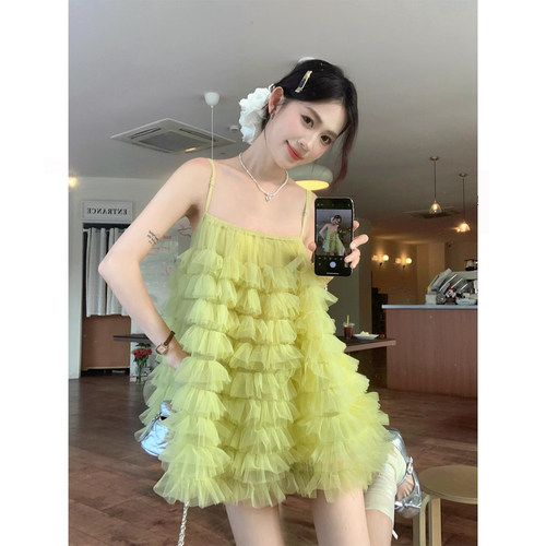 孕妇装吊带连衣裙子夏季新款外穿设计感蓬蓬裙宽松网纱裙甜美上衣