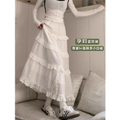 刺绣蕾丝蛋糕裙托腹白色a字长裙夏 2025新款 韩版 孕妇半身裙子夏季