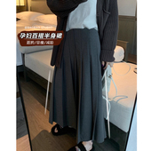 孕妇半身裙子秋冬季 裙 A字托腹百褶中长裙纯色西装 2025新款 中长款